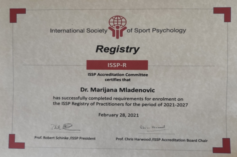 Licenca Medjunarodne asocijacije sportskih psihologa (ISSP)